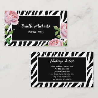 Makeup Artist Zebra Rose Glam Business Card