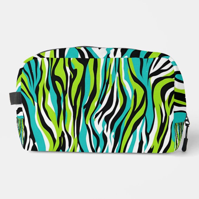 Makeup Bag Teal Blue Green Zebra Animal Print  (Front)
