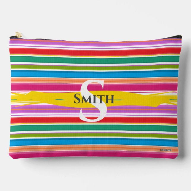 MakeUp Bag with Name  - HAMbWG - Colourful Stripes (Front)