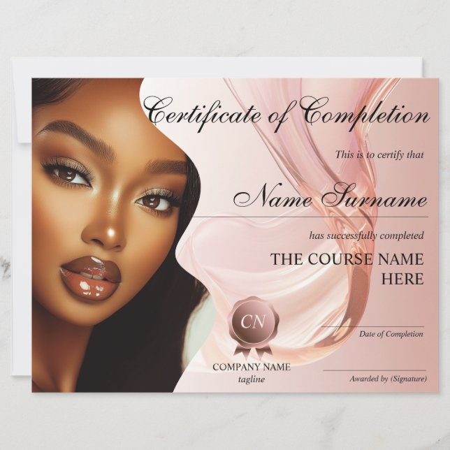 Makeup Beauty Certificate of Completion Award (Front)