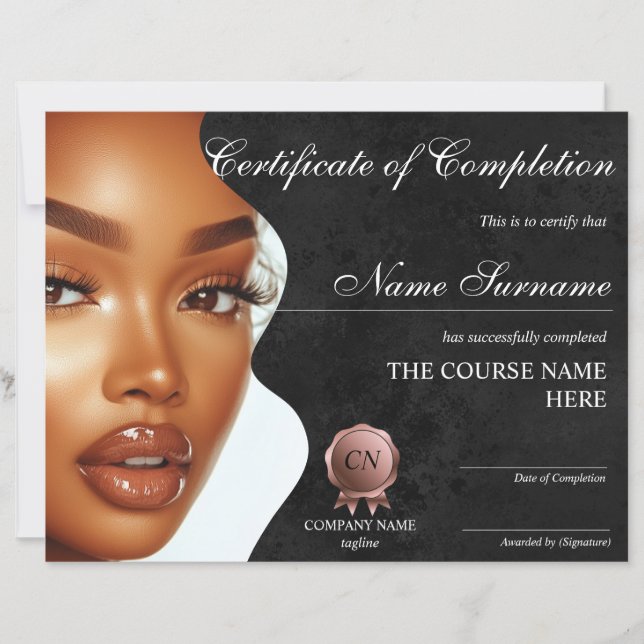 Makeup Beauty Certificate of Completion Award (Front)