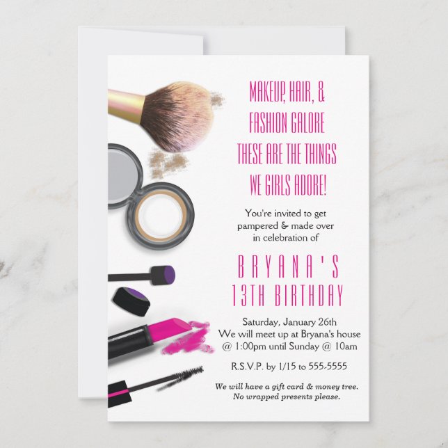 Makeup Beauty Glamour Birthday Party Invitation (Front)