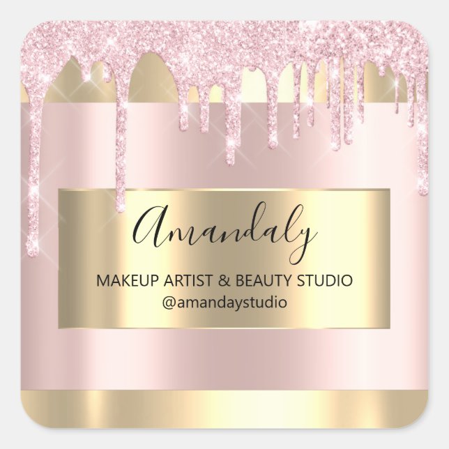 Makeup Beauty Glitter Gold Framed Boutique  Square Sticker (Front)
