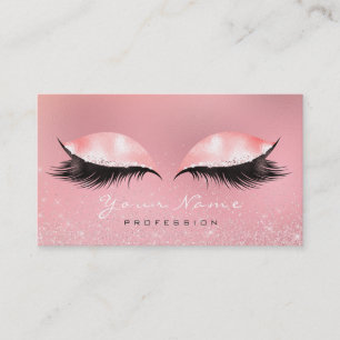 Makeup Beauty Pink Rose White Glass Lashes Glitter Business Card