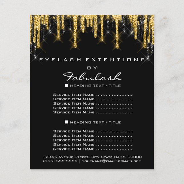 Makeup Beauty Price List Gold Black Drips Glitter Flyer (Front)