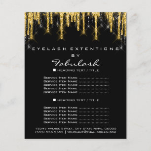 Makeup Beauty Price List Gold Black Drips Glitter Flyer