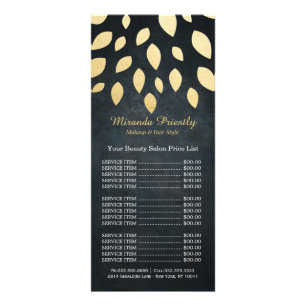 Makeup Beauty Salon Black & Gold Leaves Price List Rack Card