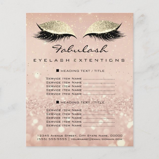 Makeup Beauty Salon Glitter Flyer Pink Gold Blush (Front)