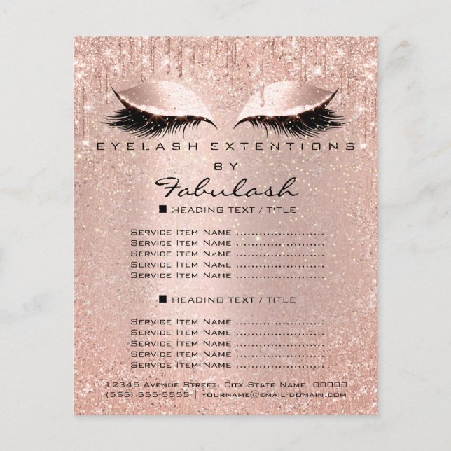 Makeup Beauty Salon Hair Glitter Price List Lash Flyer (Front)