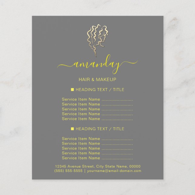 Makeup Beauty Salon Hairdresser Logo Gold Grey Flyer (Front)