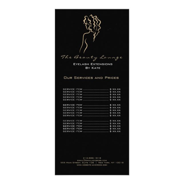 Makeup Beauty Salon Name Black Spa Logo Black Gold Rack Card (Front)