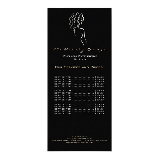 Makeup Beauty Salon Name Black Spa Logo Black Grey Rack Card (Front)