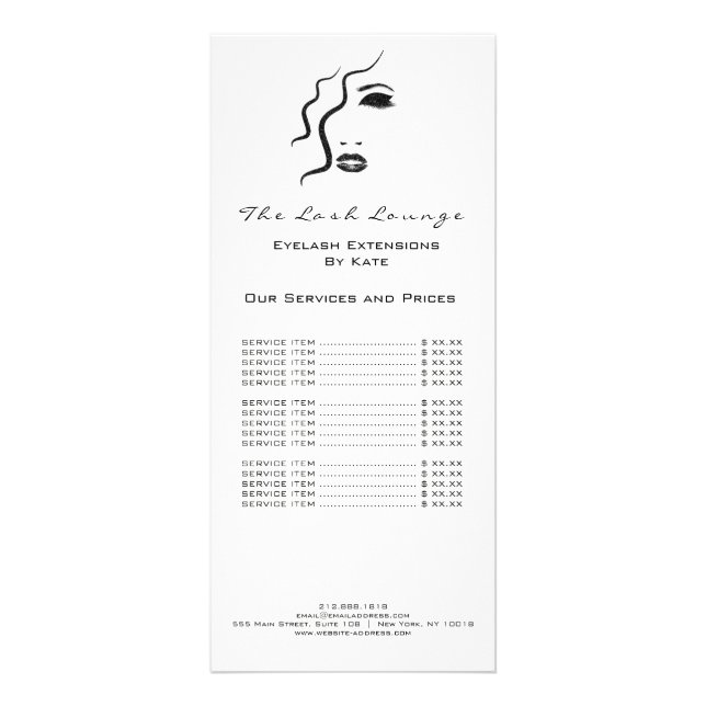 Makeup Beauty Salon Name Black White Logo Glam Rack Card (Front)