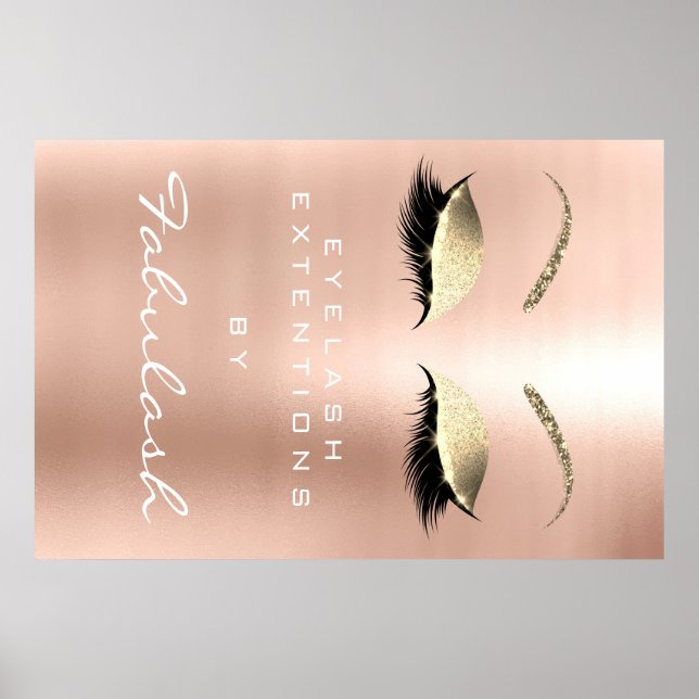 Makeup Beauty Salon Name Gold Pink Skinny Eyebrows Poster (Front)