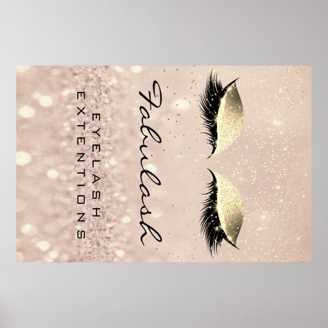 Makeup Beauty Salon Name Rose Gold Glam Eyebrow Poster (Front)