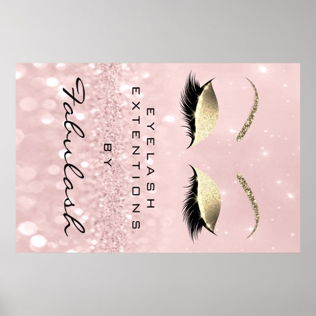 Makeup Beauty Salon Name Rose Gold Pink Eyebrow Poster (Front)