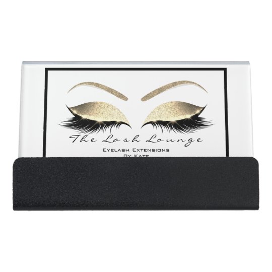 Makeup Beauty Salon Name White Gold Black Eyebrows Desk Business Card Holder