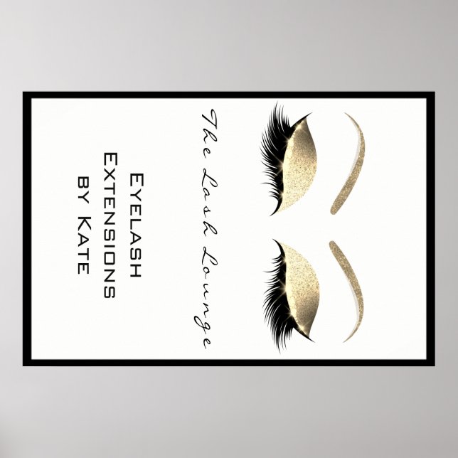 Makeup Beauty Salon Name White Gold Glam Eyebrows Poster (Front)