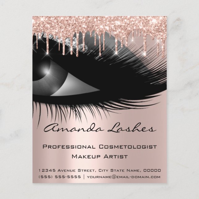 Makeup Beauty Salon Pink Glitter Drips Grey Rose Flyer (Back)