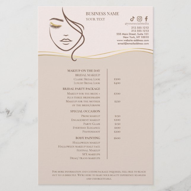 Makeup Beauty Salon Price List Flyer (Front)