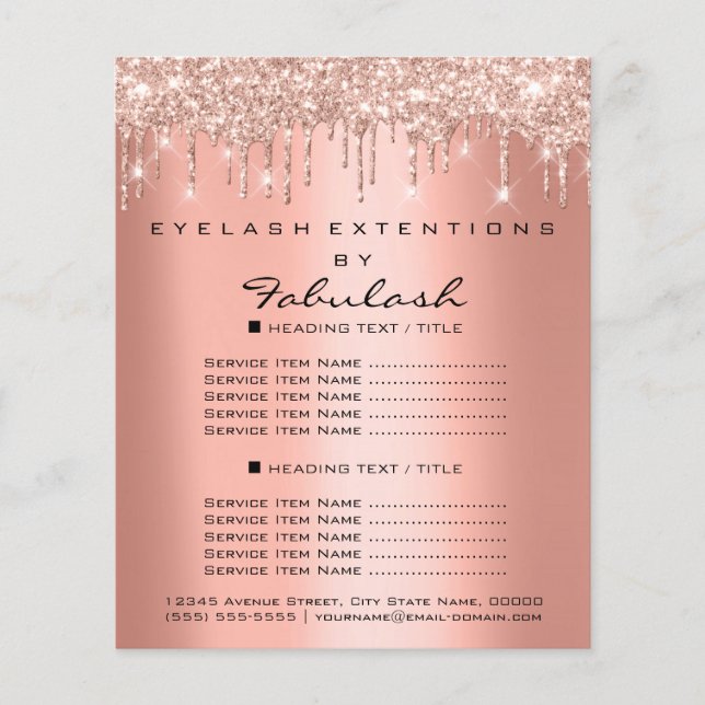 Makeup Beauty Salon Rose Glitter Flyer Coral Drips (Front)