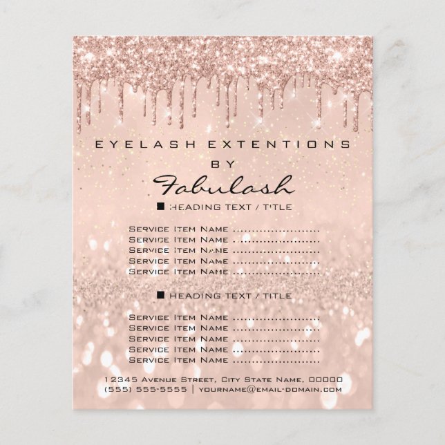 Makeup Beauty Salon Rose Glitter Flyer Prices (Front)