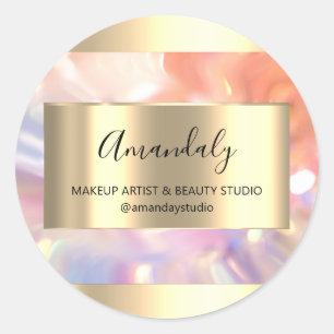 Makeup Beauty Shop Frame Gold Favour Holograph Gla Classic Round Sticker