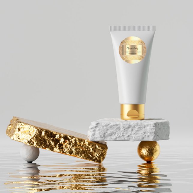 Makeup Beauty Shop Frame Gold Favour Lace  Classic Round Sticker (Makeup Beauty Shop Frame Gold Favor Lace Classic Round Sticker)