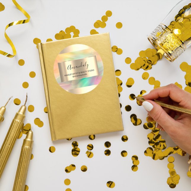 Makeup Beauty Shop Frame Gold Favour Painted Classic Round Sticker (Makeup Beauty Shop Frame Gold Favor Painted Classic Round Sticker)