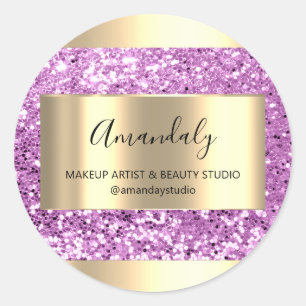 Makeup Beauty Shop Frame Gold Favour Pink Glitter Classic Round Sticker