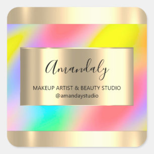 Makeup Beauty Shop Frame Gold Favour Unicorn Square Sticker