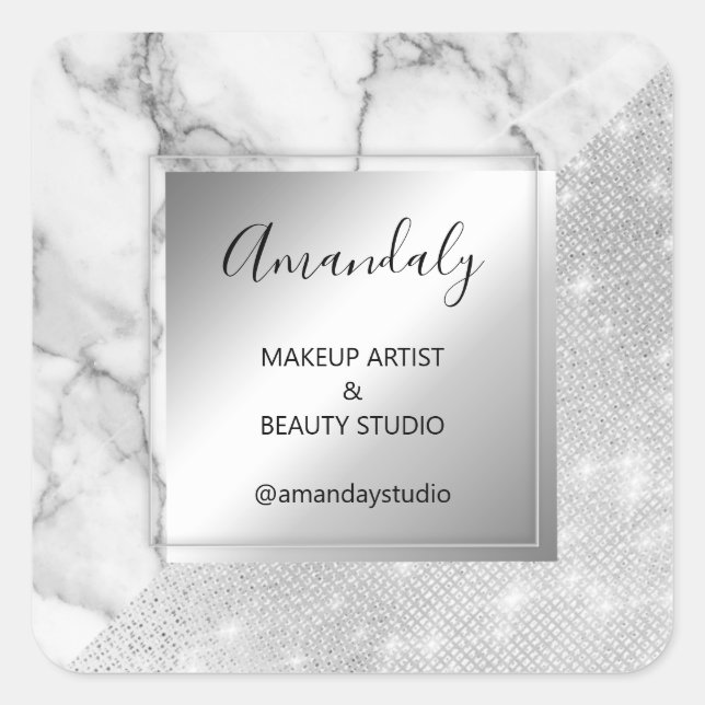 Makeup Beauty Shop Thank  Marble Frame Grey Lux Square Sticker (Front)