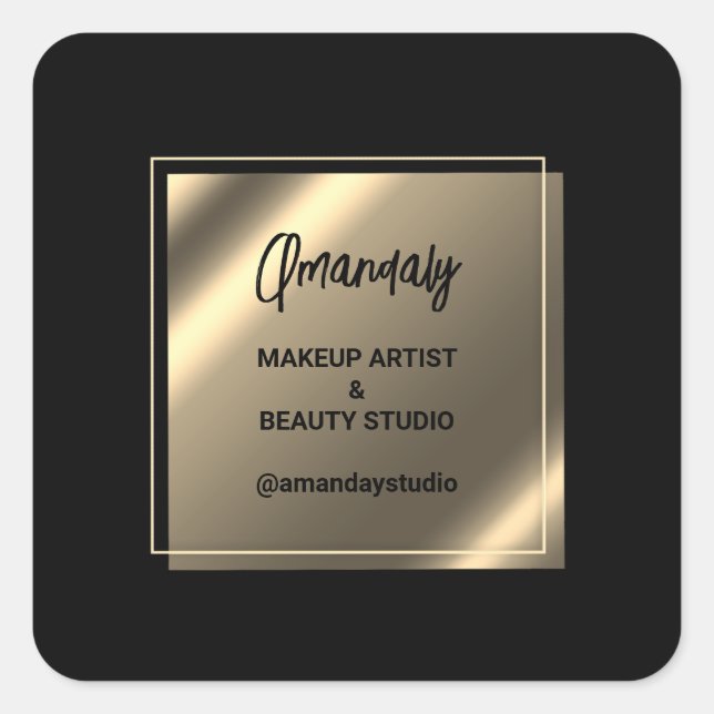 Makeup Beauty Shop Thank You Black Faux Gold  Square Sticker (Front)