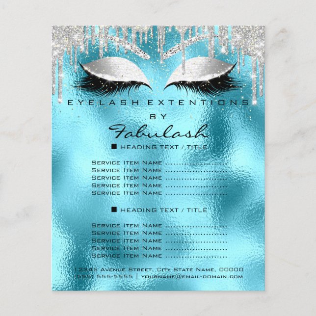 Makeup Beauty SilverOcean  Glitter Price List Lash Flyer (Front)