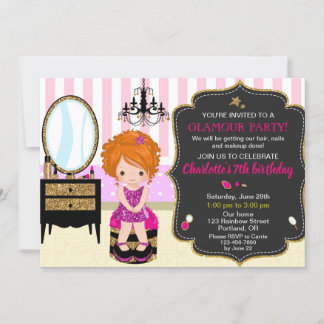 Makeup birthday invitation Lipstick nail hair girl