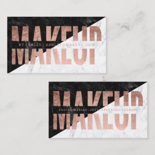 Makeup block cut out rose gold typography marble business card
