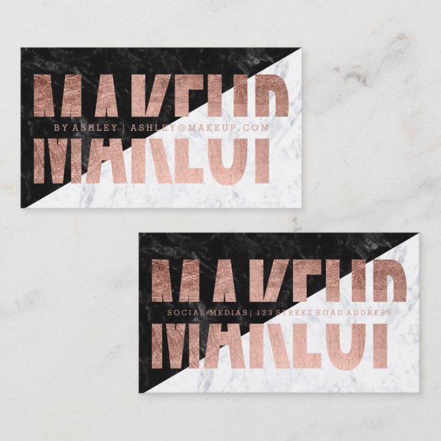 Makeup block cut out rose gold typography marble business card (Front/Back)