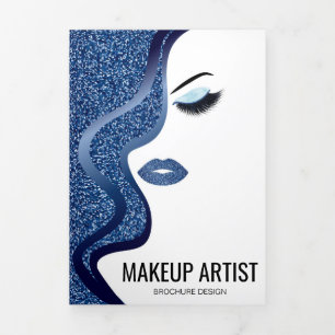 Makeup Blue Glitter   Lashes Salon   Hairstylist Tri-Fold Card