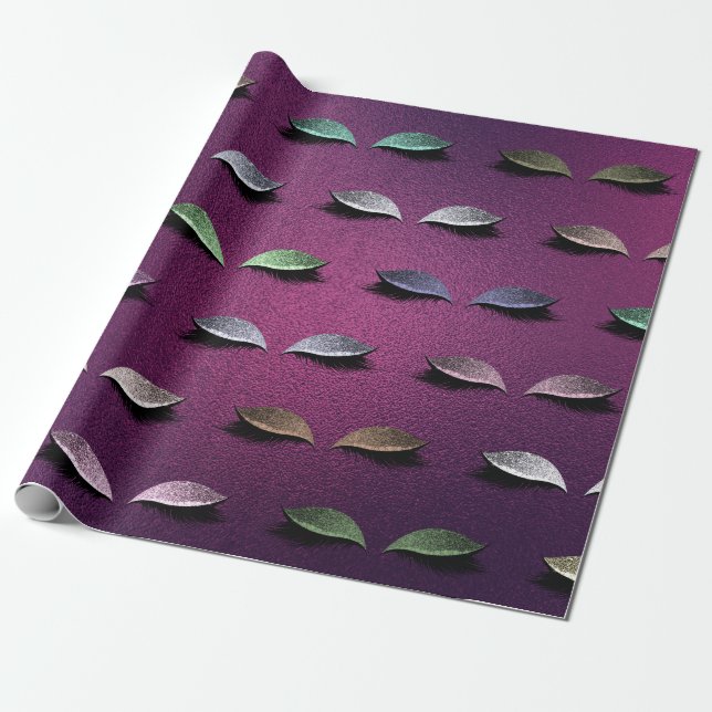 Makeup Blush Eyes Lavanda Glas Plum Glitter Lashes Wrapping Paper (Unrolled)
