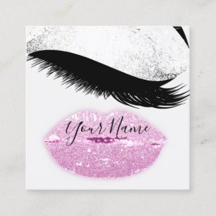 Makeup Boutique Pink Kiss Lips Lash QR Code Grey Square Business Card