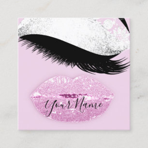 Makeup Boutique Pink Kiss Lips Lash QR Code Square Business Card