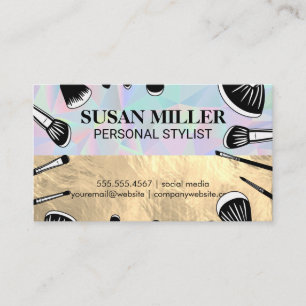 Makeup Brushes   Gold Geometric Business Card