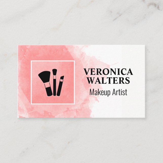 Makeup Brushes Icon | Watercolor Loyalty Card (Front)