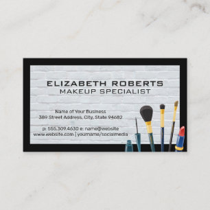 Makeup Brushes   Modern White Brick Wall Business Card