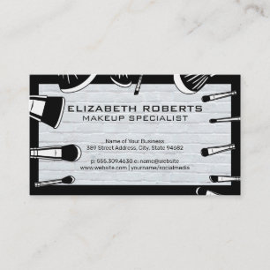 Makeup Brushes Set   Modern White Brick Wall  Business Card