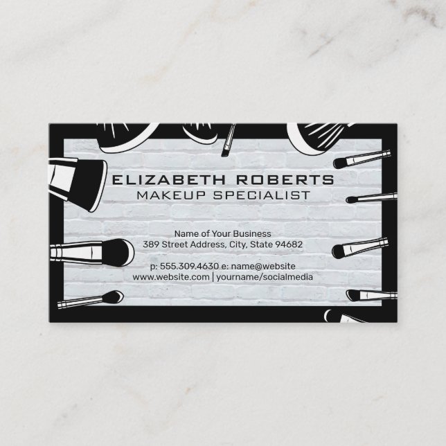 Makeup Brushes Set | Modern White Brick Wall  Business Card (Front)