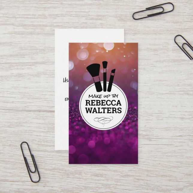 Makeup Brushes | Sparkly Bokeh Business Card (Front/Back In Situ)
