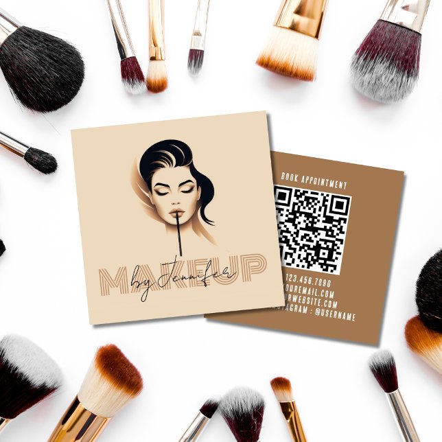 Makeup By Chic Custom Professional QR Code MUA  Square Business Card (Creator Uploaded)