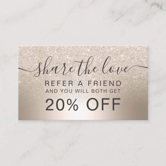 Makeup chic gold glitter ombre foil share the love referral card (Front)