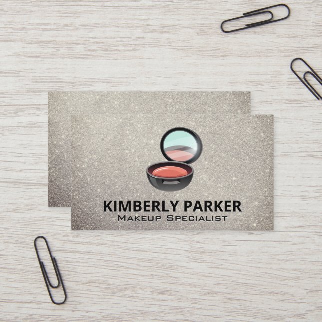 Makeup Compact | Glitter Background Business Card (Front/Back In Situ)